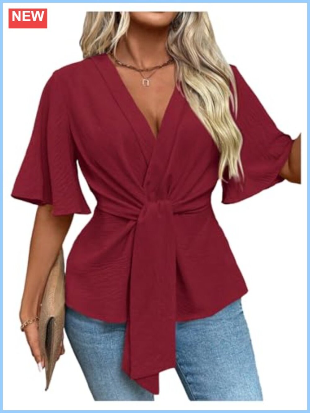 MakeMeChic Women's Plus Size Wrap Blouse Peplum Short Sleeve Tops